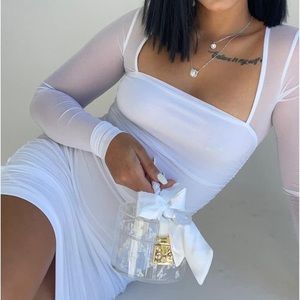 Long sleeve mesh runched mini dress